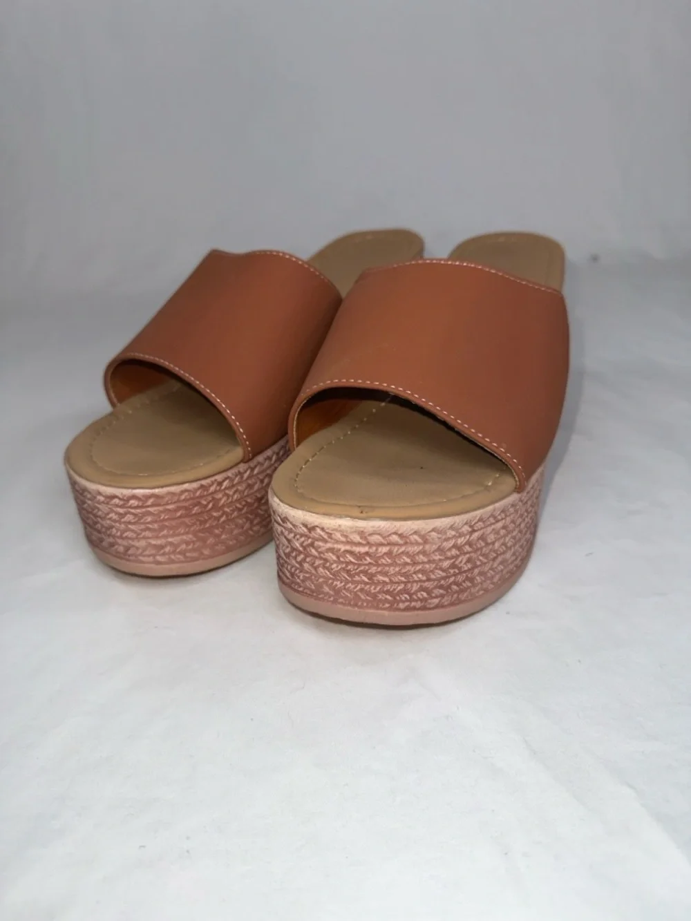 Platform Slide Sandals Brown Wedge Espadrille Style Womens Size 42 Size 10.5